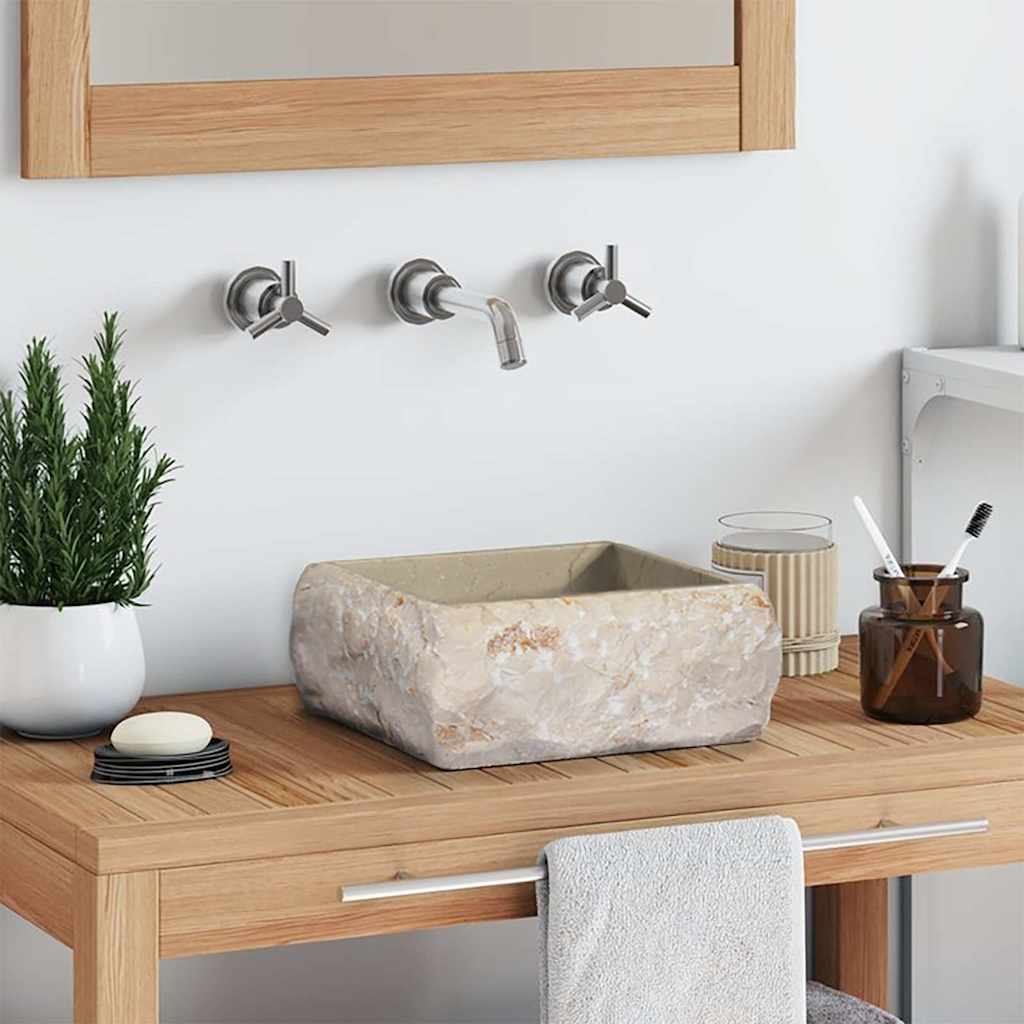 vidaXL Waschbecken Creme 30x30x13 cm Marmor