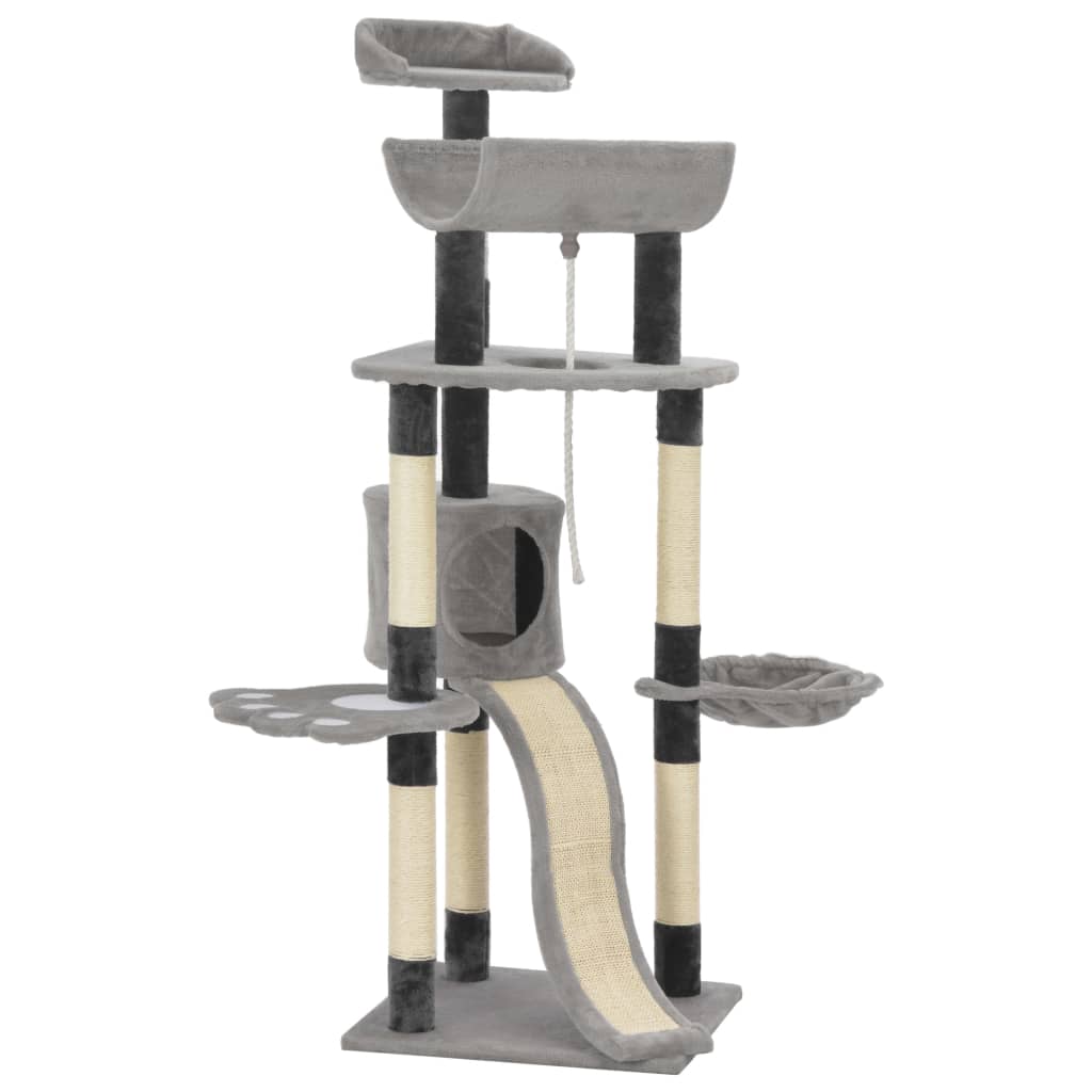 vidaXL Kratzbaum mit Sisal-Kratzsäulen Grau 145 cm