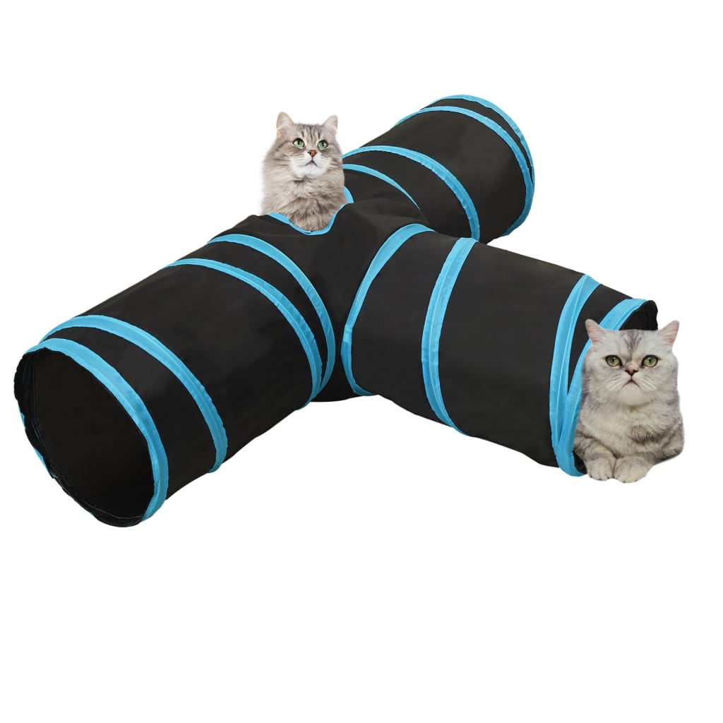 vidaXL Katzentunnel 3-Wege Schwarz und Blau 90 cm Polyester