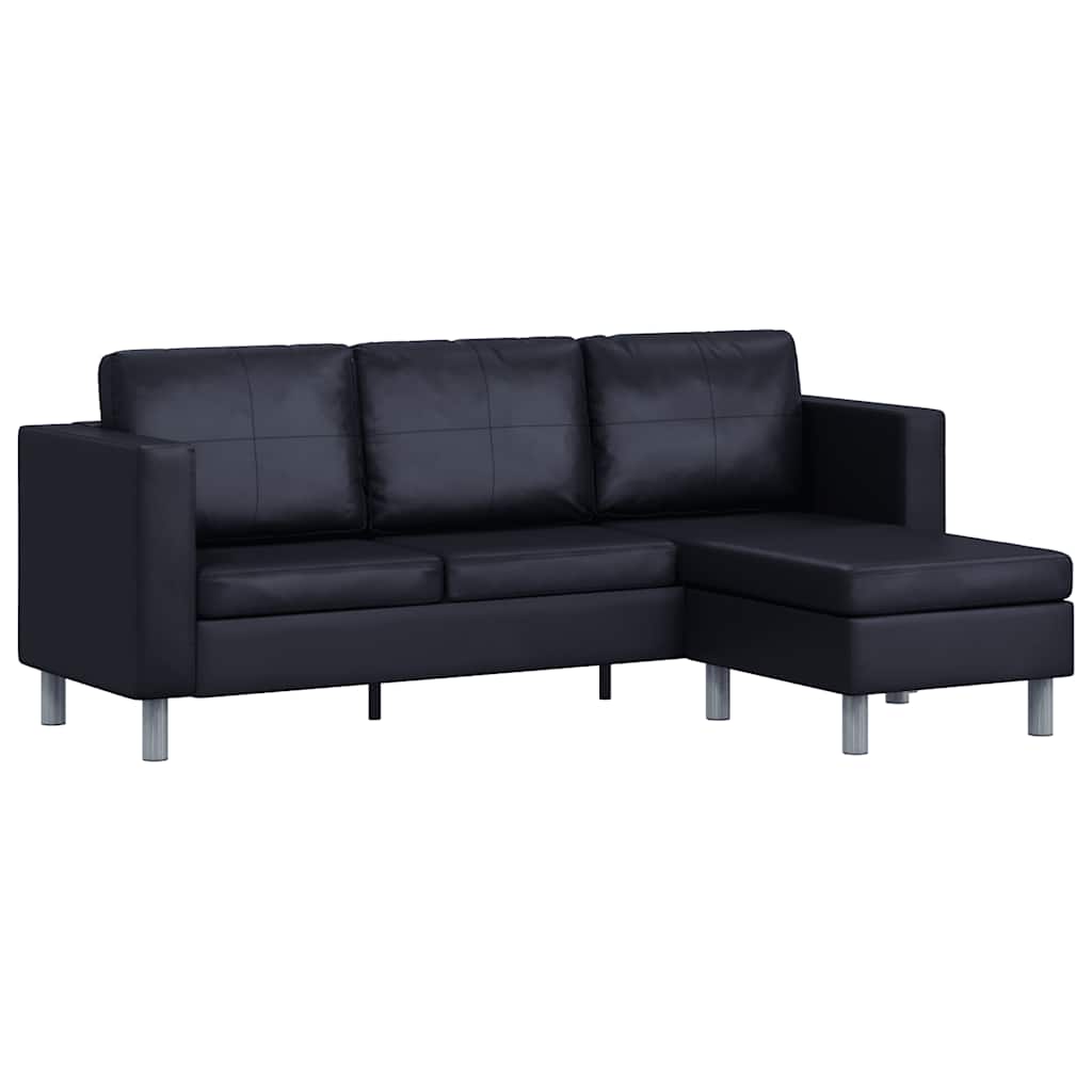 vidaXL L-förmiges Sofa 3-Sitzer Kunstleder Schwarz