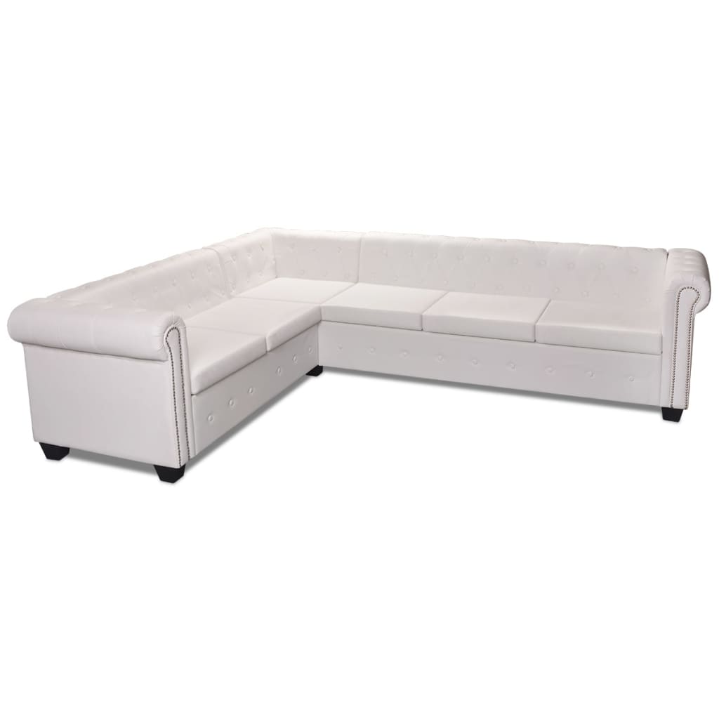 vidaXL Chesterfield-Ecksofa 6-Sitzer Kunstleder Weiß