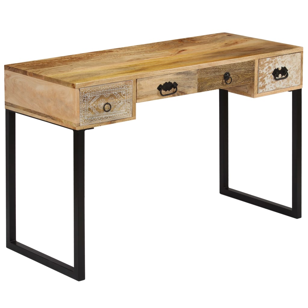 vidaXL Schreibtisch Mangoholz Massiv und Echtleder 117x50x76 cm
