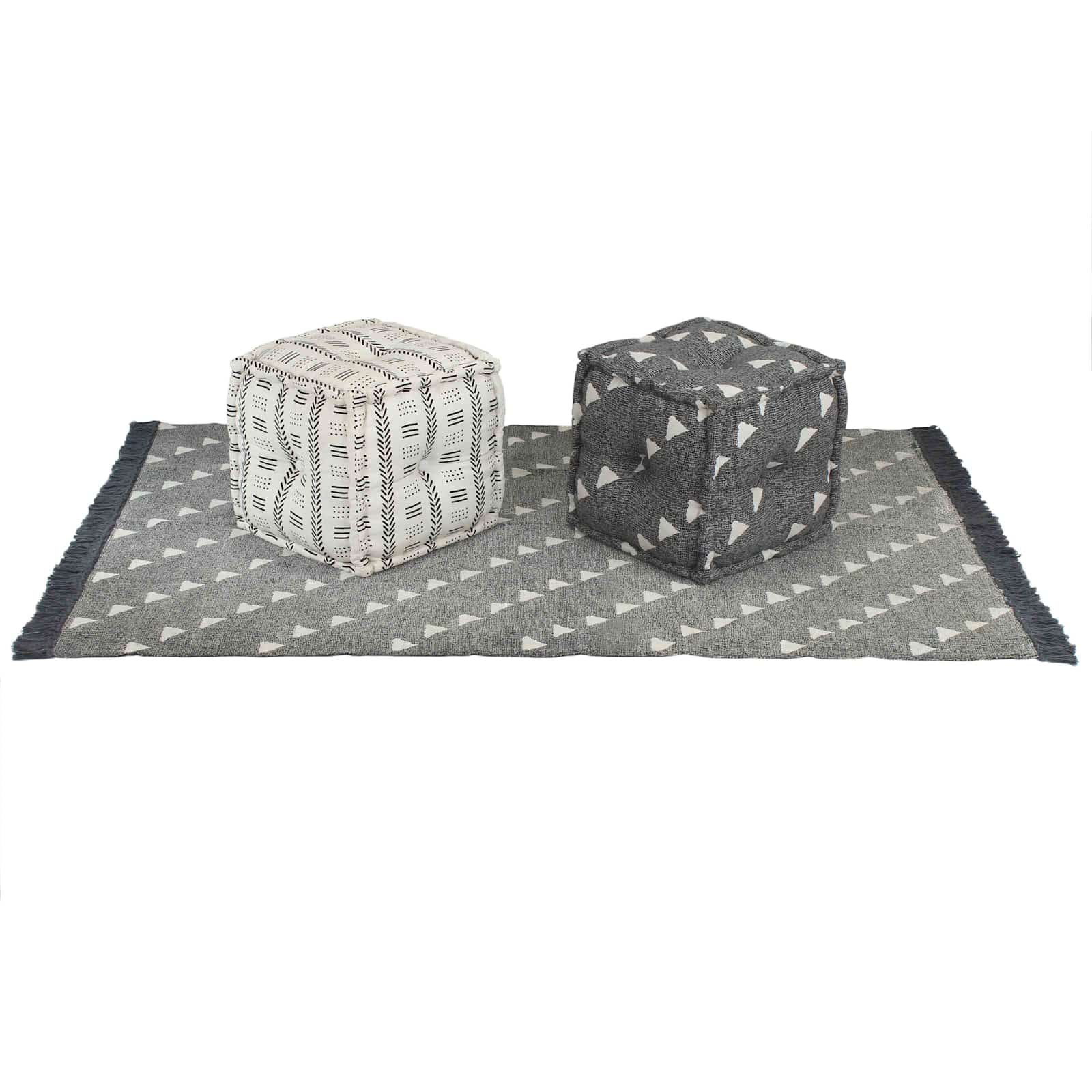 vidaXL Pouffes Geometrisch Grau und Weiß 40 x 40 x 40 cm Stoff