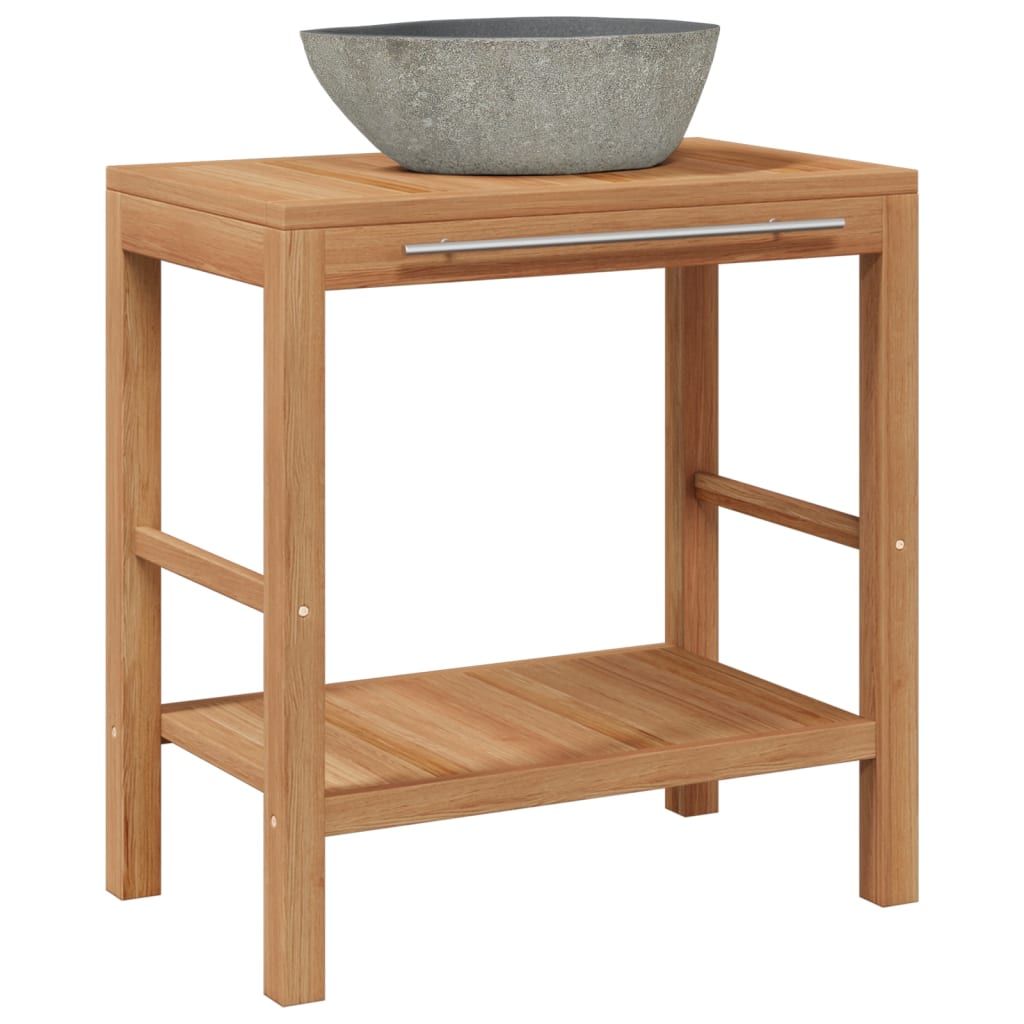 vidaXL Waschtisch Massivholz Teak mit Waschbecken aus Flussstein