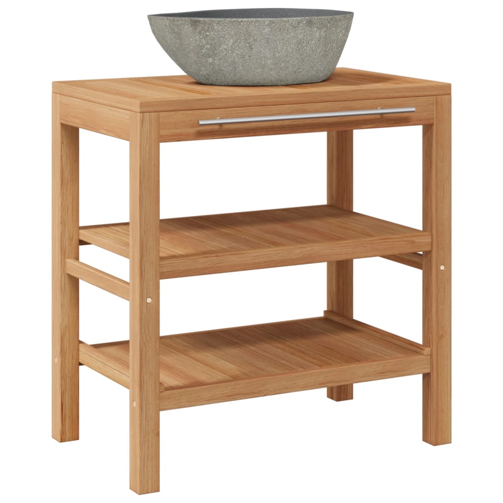 vidaXL Waschtischunterschrank Teak Massiv mit Flussstein Waschbecken