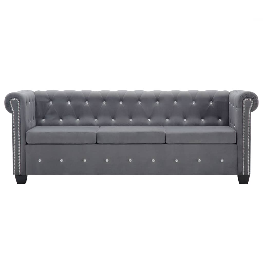 vidaXL Chesterfield Sofa 3-Sitzer Samtbezug 199x75x72 cm Grau