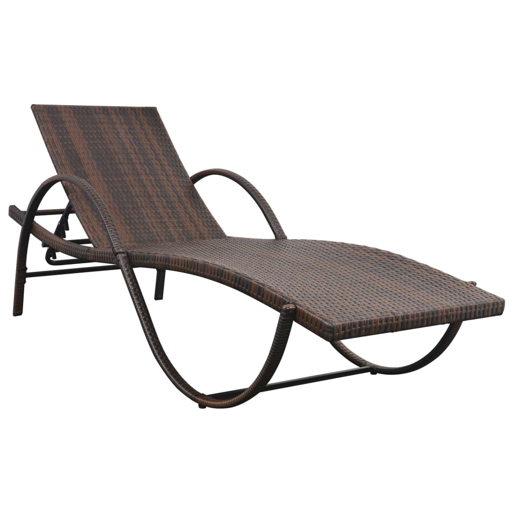vidaXL Sonnenliegen 2 Stk. mit Tisch Poly Rattan Braun