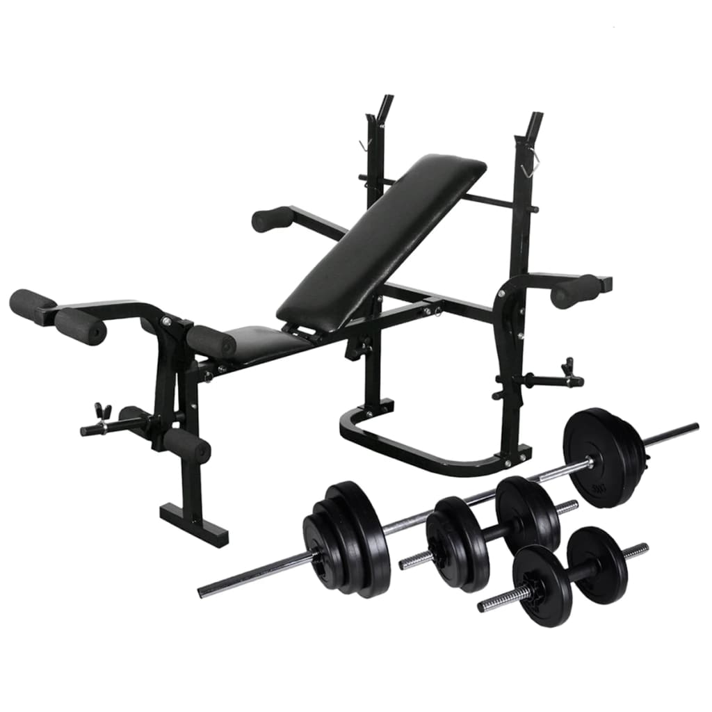 vidaXL Trainingsbank mit Ablage, Langhantel und Kurzhantel Set 60,5 kg
