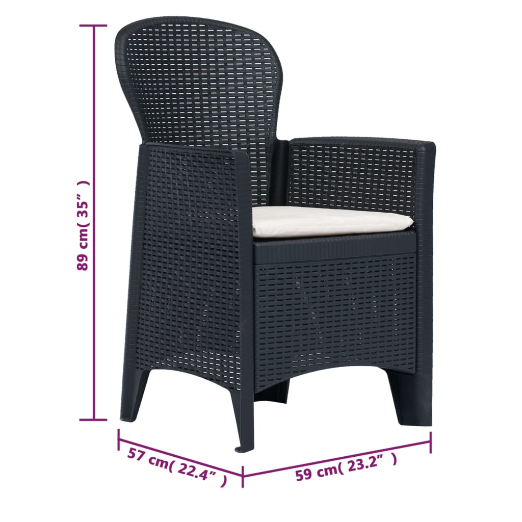 vidaXL 3-tlg. Bistro-Set Kunststoff Rattan Anthrazit