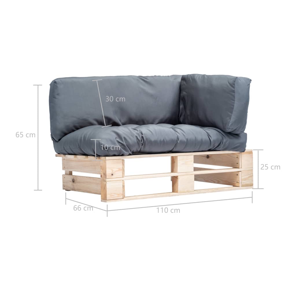 vidaXL Outdoor-Sofa Paletten mit Kissen in Grau Kiefernholz