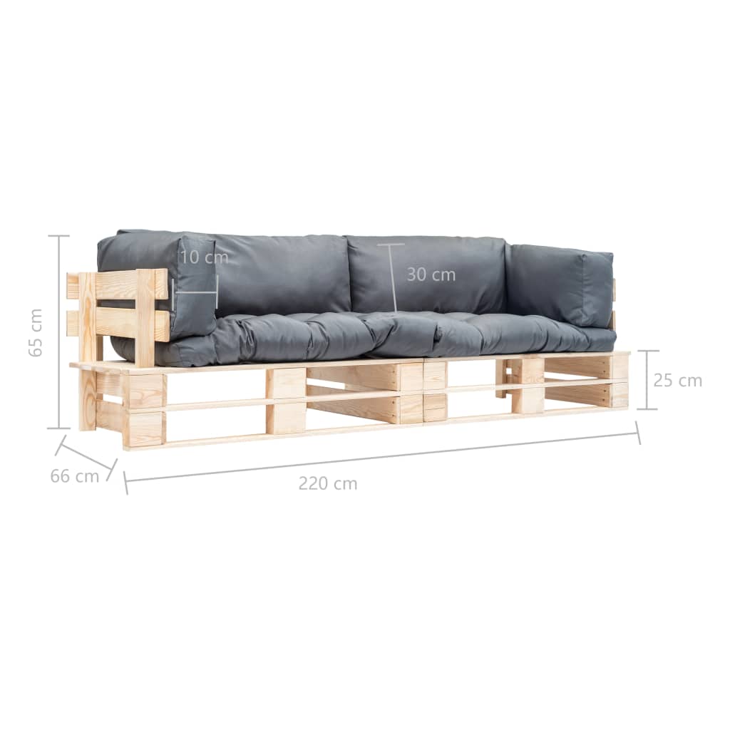 vidaXL 2-tlg. Outdoor-Sofa-Set Paletten mit Kissen in Grau Kiefernholz