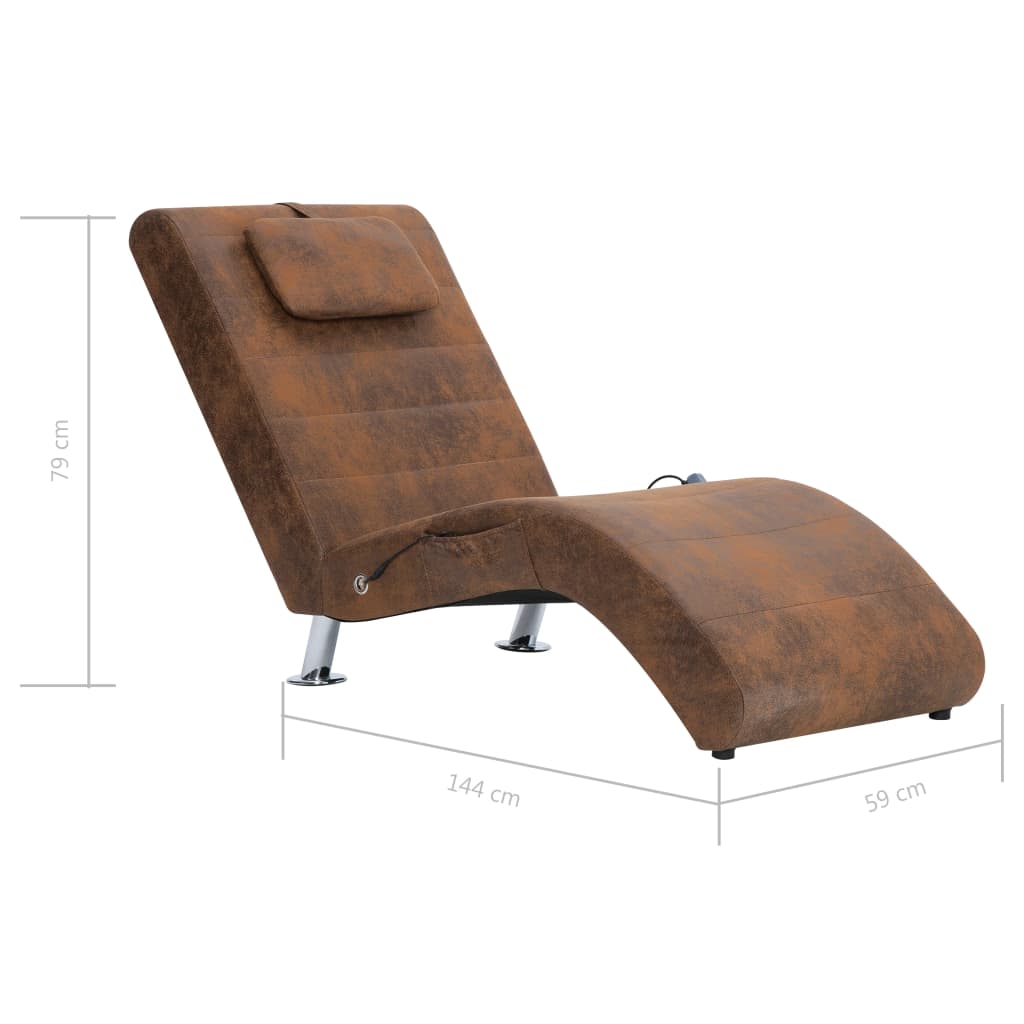 vidaXL Massage Chaiselongue mit Kissen Braun Wildleder-Optik