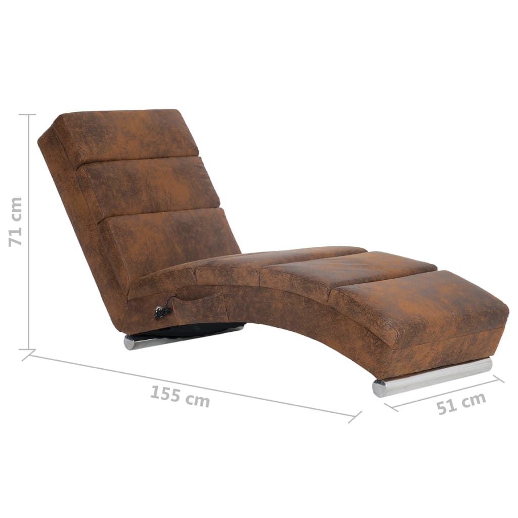 vidaXL Massage Chaiselongue Braun Wildleder-Optik