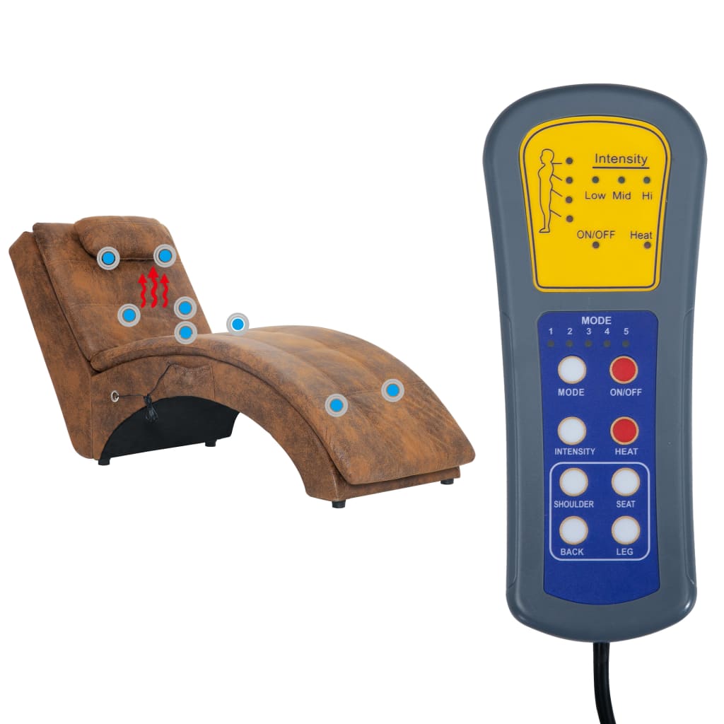 vidaXL Massage Chaiselongue mit Kissen Braun Wildleder-Optik