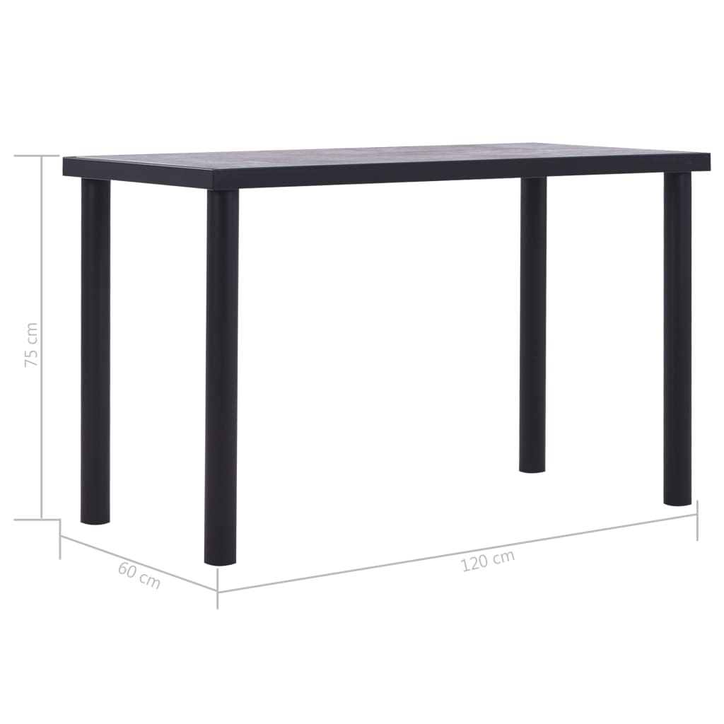 vidaXL Esstisch Schwarz und Betongrau 120 x 60 x 75 cm MDF