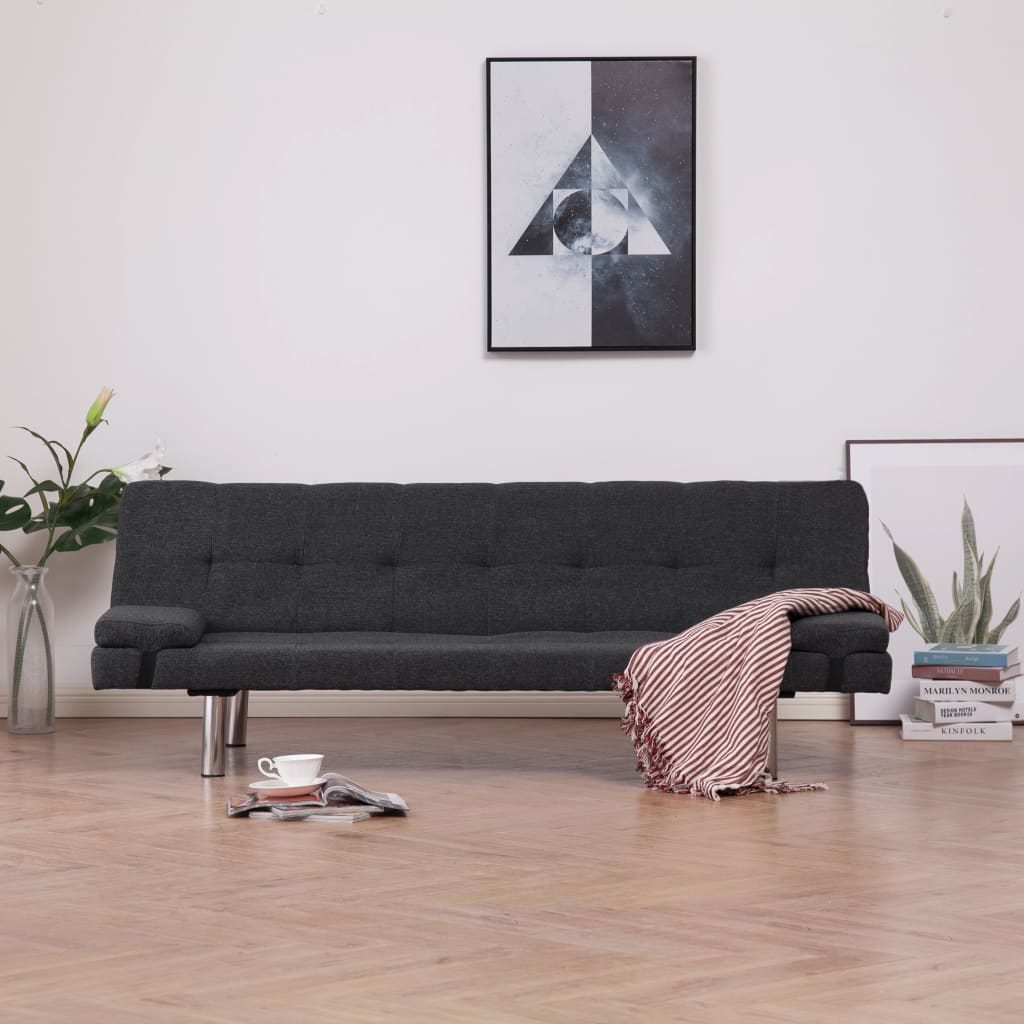 vidaXL Schlafsofa mit zwei Kissen Dunkelgrau Polyester