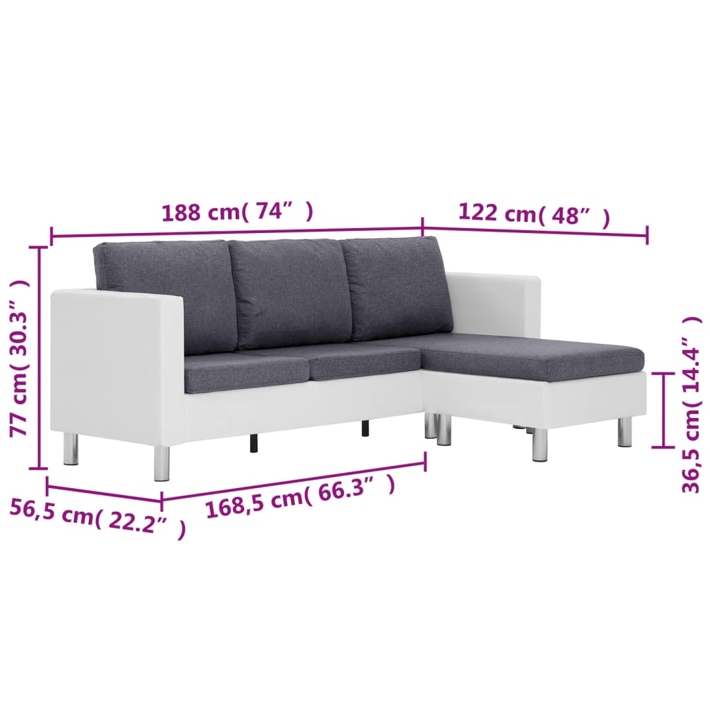 vidaXL 3-Sitzer-Sofa mit Kissen Weiß Kunstleder