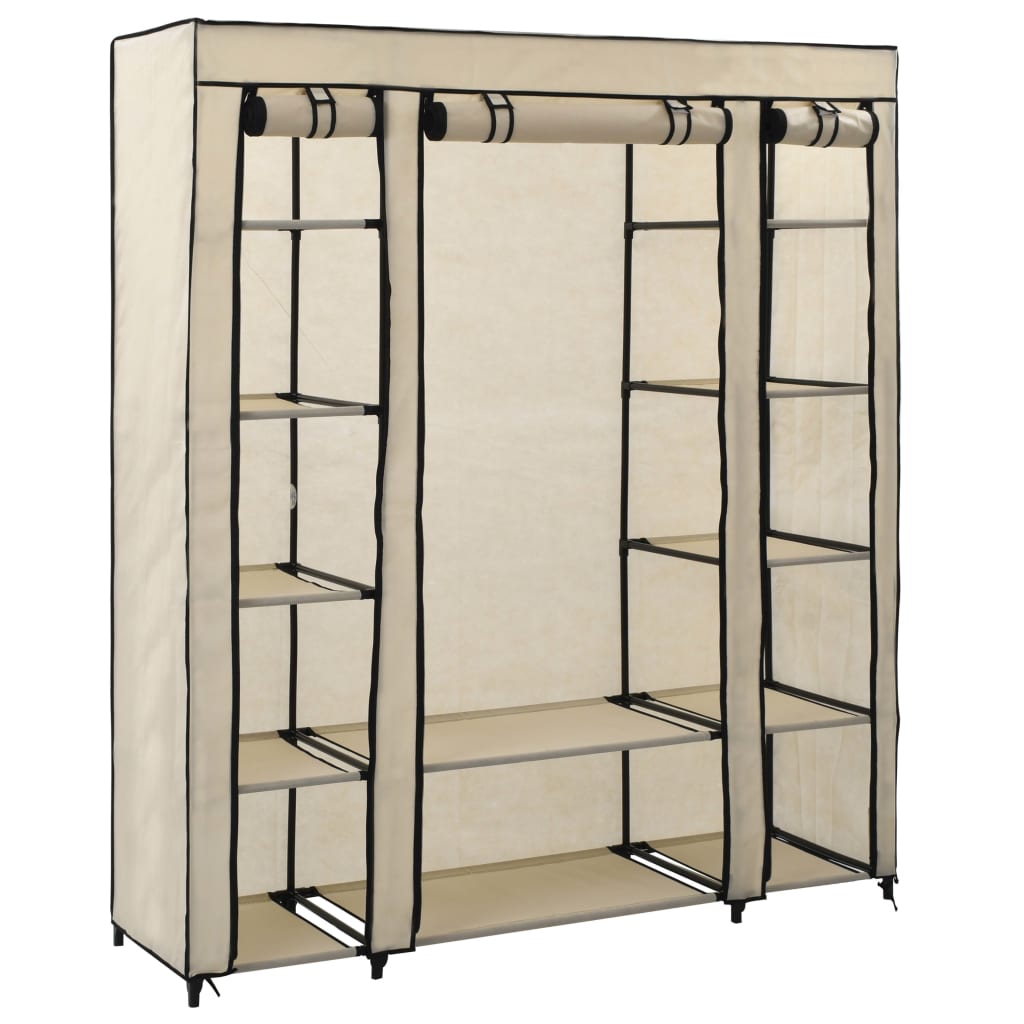 vidaXL Stoffschrank mit Fächern Kleiderstangen Creme 150x45x176cm