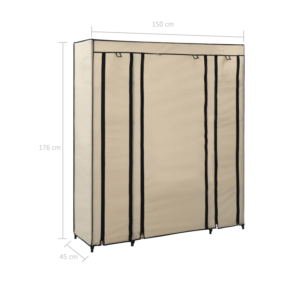 vidaXL Stoffschrank mit Fächern Kleiderstangen Creme 150x45x176cm