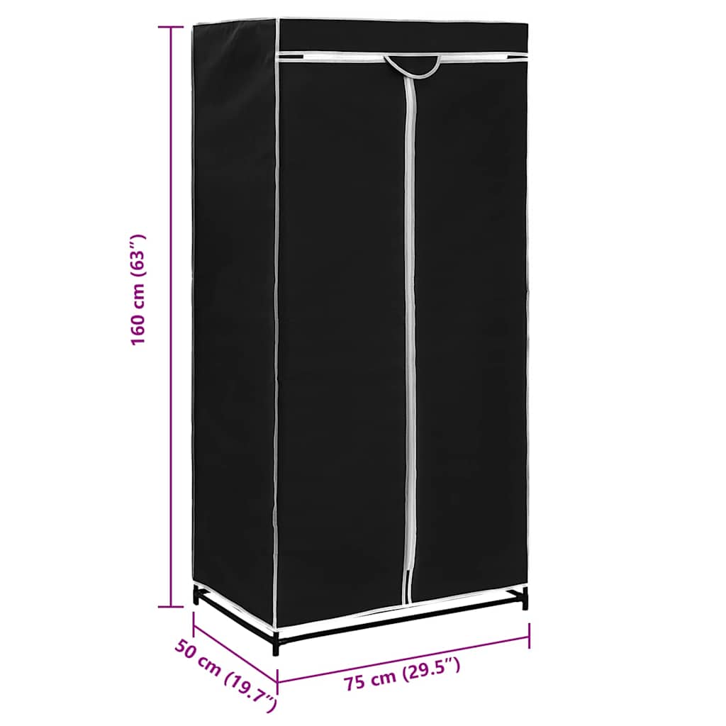 vidaXL Kleiderschrank Schwarz 75×50×160 cm