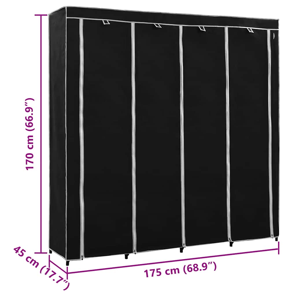 vidaXL Kleiderschrank mit 4 Fächern Schwarz 175 x 45 x 170 cm