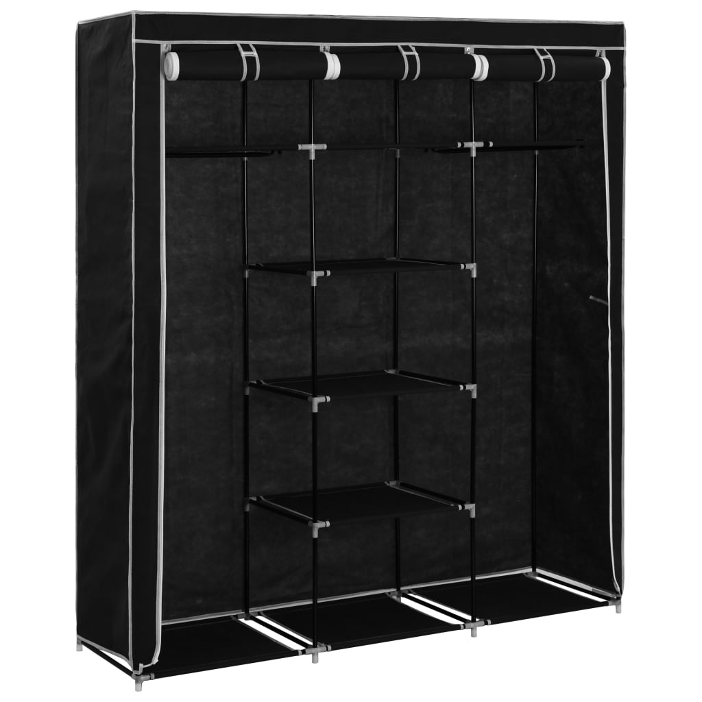 vidaXL Kleiderschrank mit Fächern Stangen Schwarz 150x45x175cm Stoff