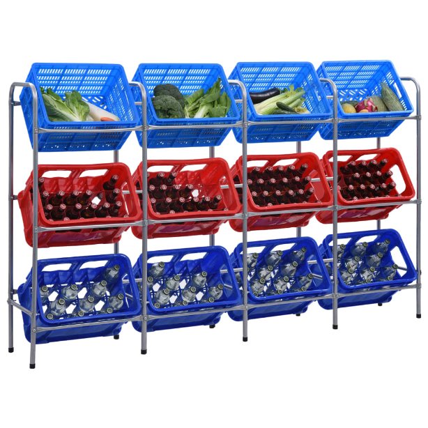 vidaXL Kistenregal für 3 Kisten Silbern 50x33x116 cm Stahl