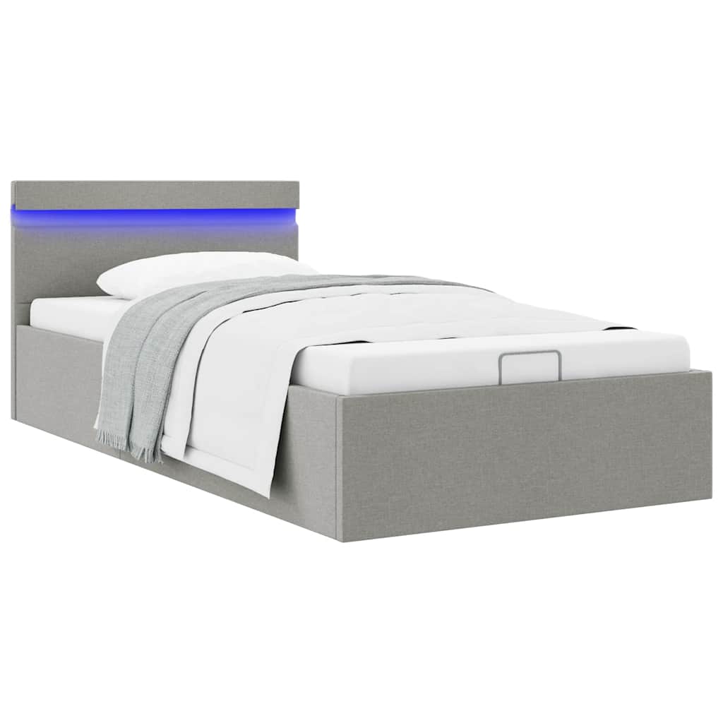 vidaXL Bett mit Bettkasten Hydraulisch LED Dunkelgrau Stoff 100x200 cm