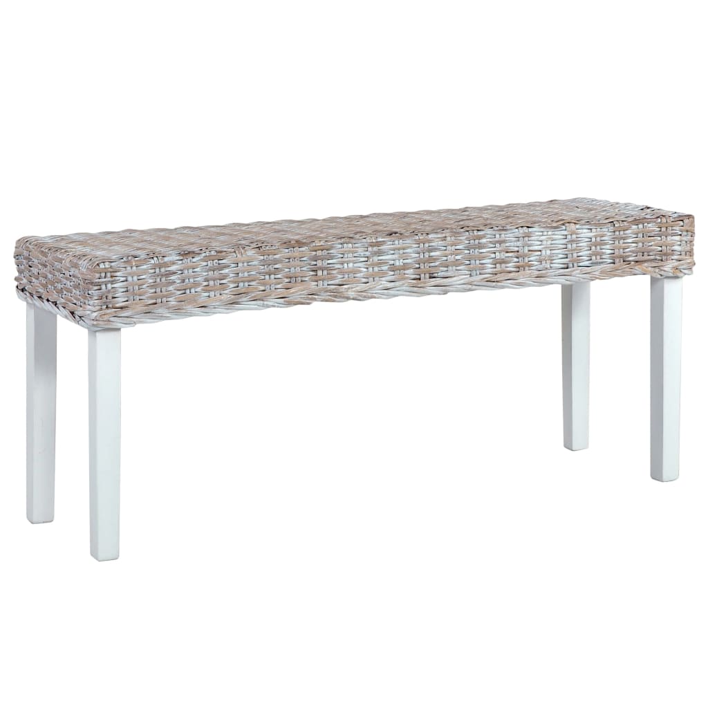 vidaXL Sitzbank 110 cm Weiß Natur Kubu-Rattan und Massivholz Mahagoni