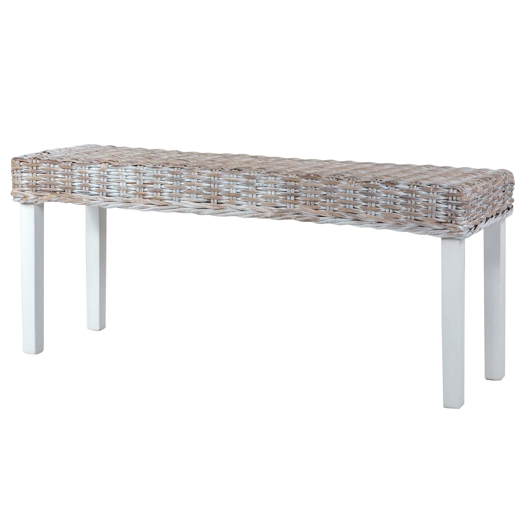 vidaXL Sitzbank 110 cm Weiß Natur Kubu-Rattan und Massivholz Mahagoni
