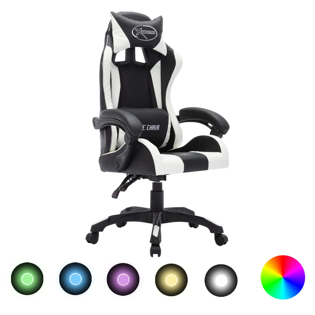 vidaXL Gaming-Stuhl mit RGB LED-Leuchten Blau und Schwarz Kunstleder