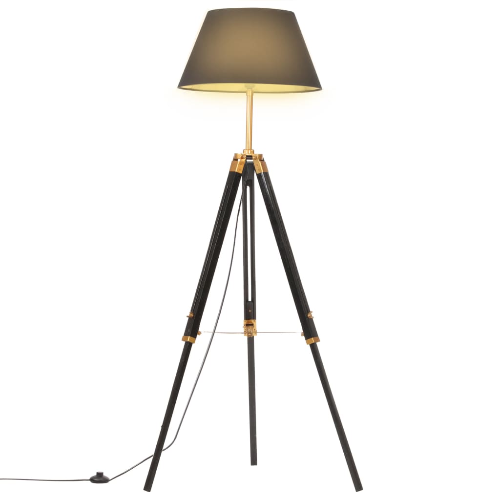 vidaXL Stativlampe Schwarz und Golden Teak Massivholz 141 cm