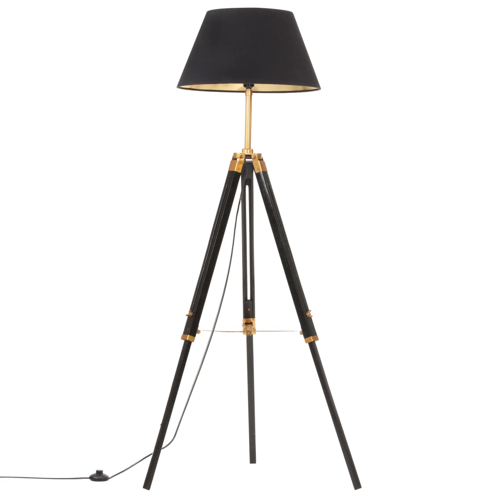 vidaXL Stativlampe Schwarz und Golden Teak Massivholz 141 cm
