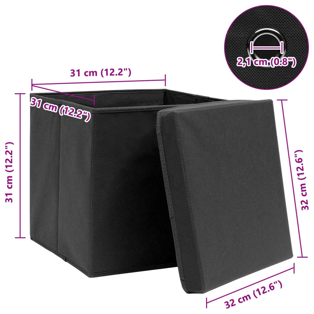 vidaXL Aufbewahrungsboxen mit Deckeln 4 Stk. Schwarz 32x32x32 cm Stoff