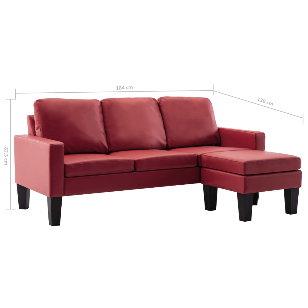 vidaXL 3-Sitzer-Sofa mit Hocker Weinrot Kunstleder