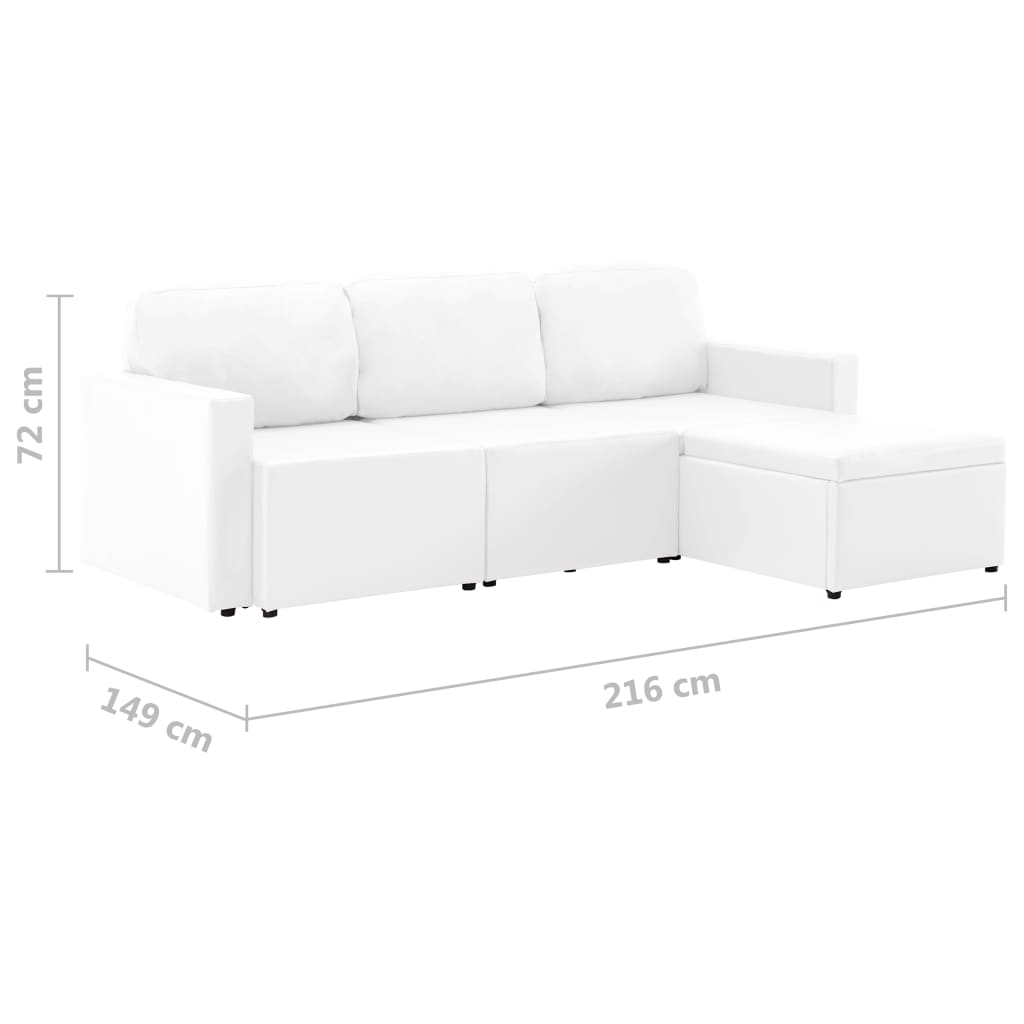 vidaXL 3-Sitzer Schlafsofa Modular Weiß Kunstleder