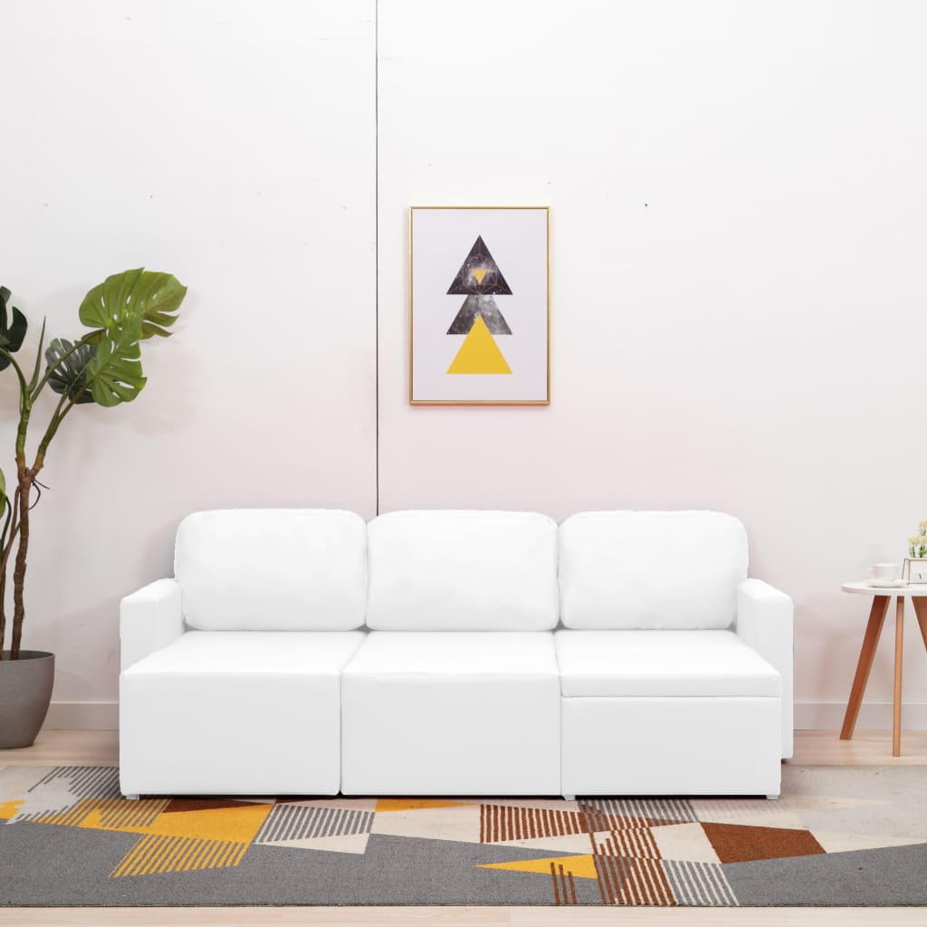 vidaXL 3-Sitzer Schlafsofa Modular Weiß Kunstleder