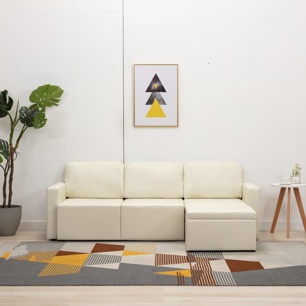 vidaXL 3-Sitzer Schlafsofa Modular Weiß Kunstleder