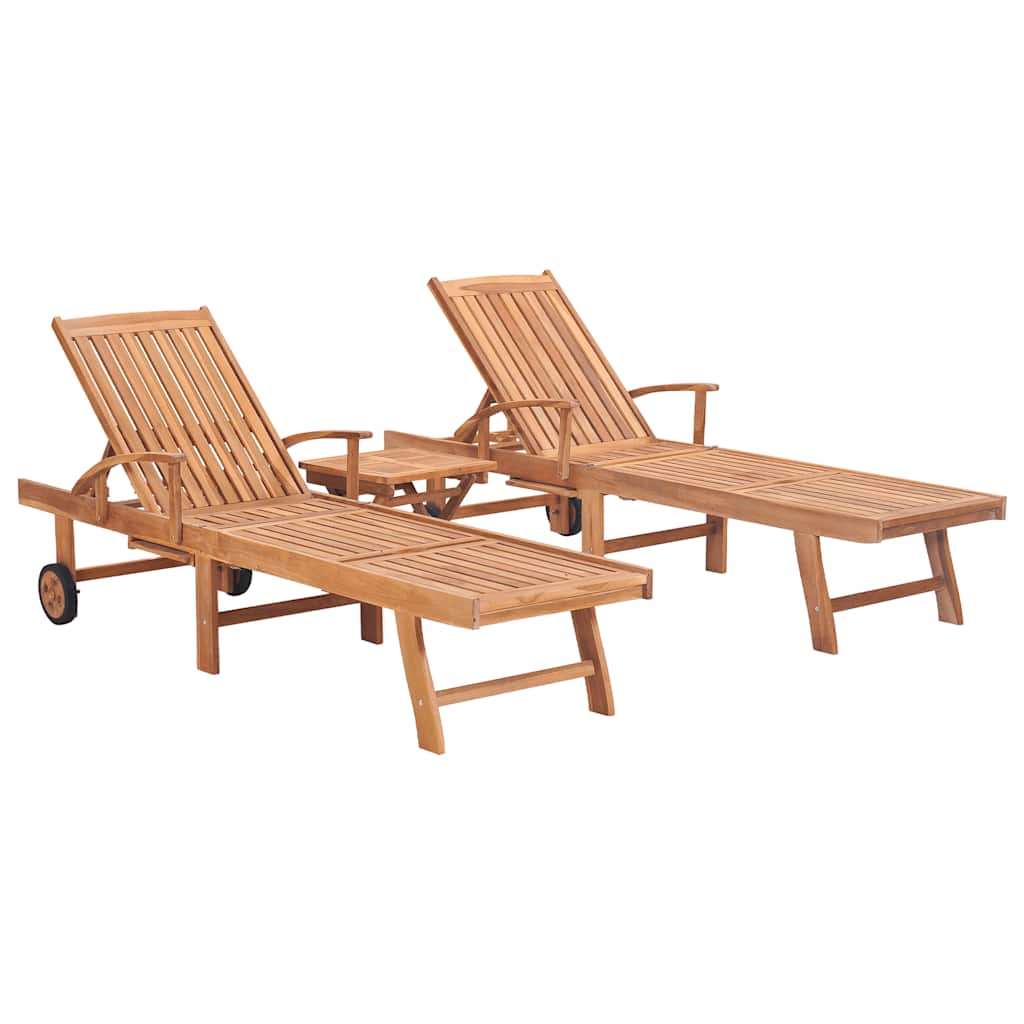 vidaXL Sonnenliegen 2 Stk. mit Tisch Massivholz Teak