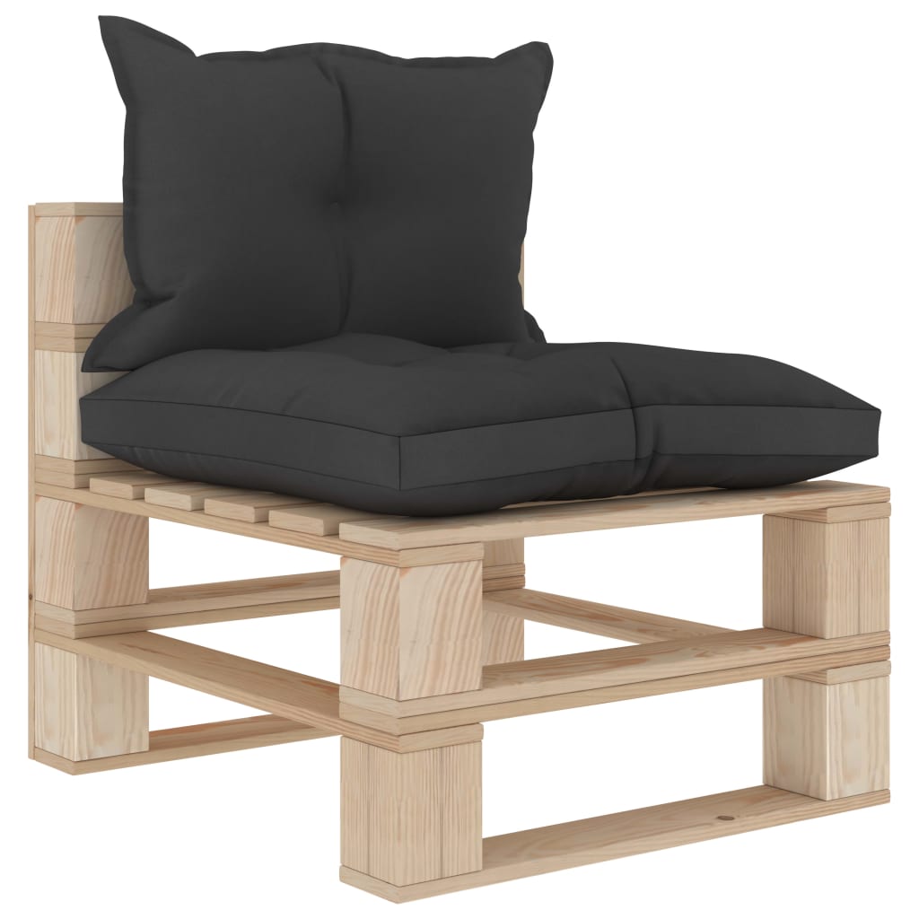 vidaXL Garten-Paletten-Mittelsofa mit Kissen in Schwarz Holz