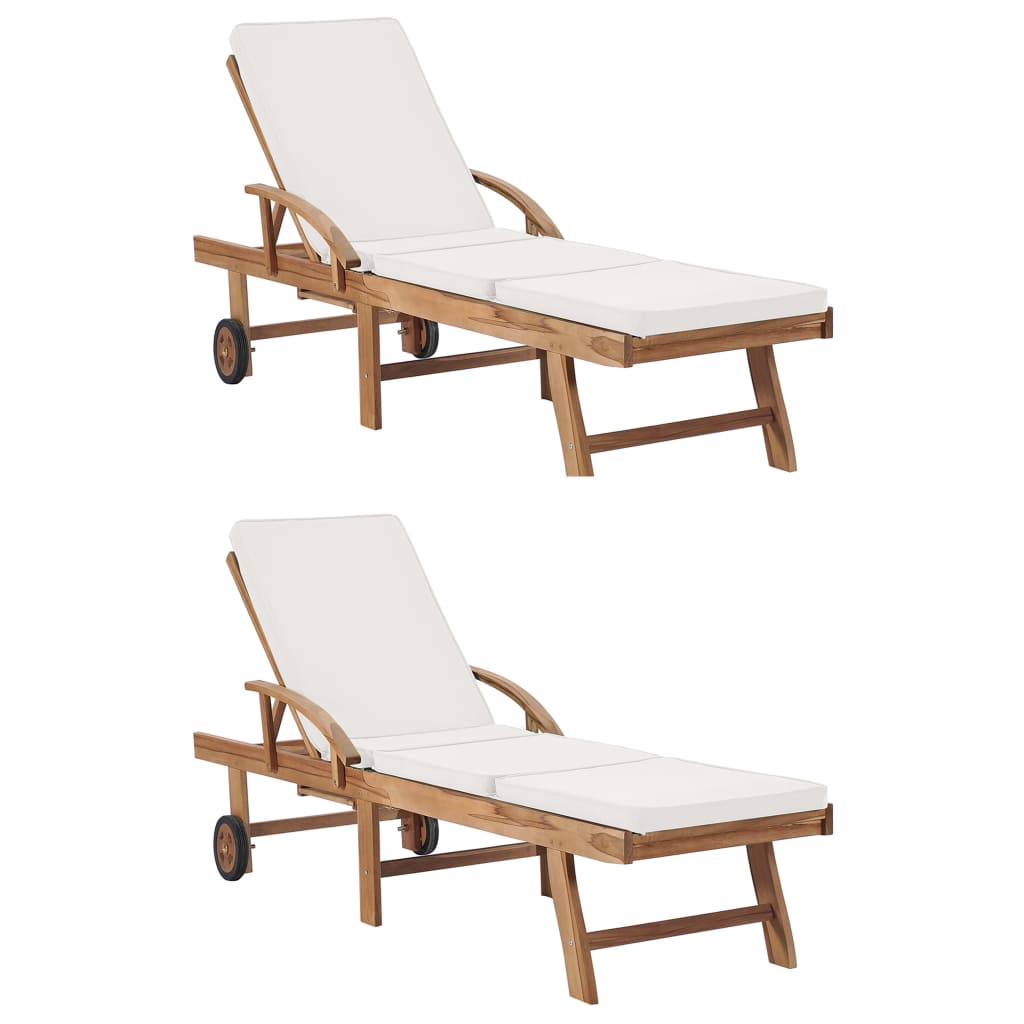 vidaXL Sonnenliegen mit Auflagen 2 Stk. Massivholz Teak Creme