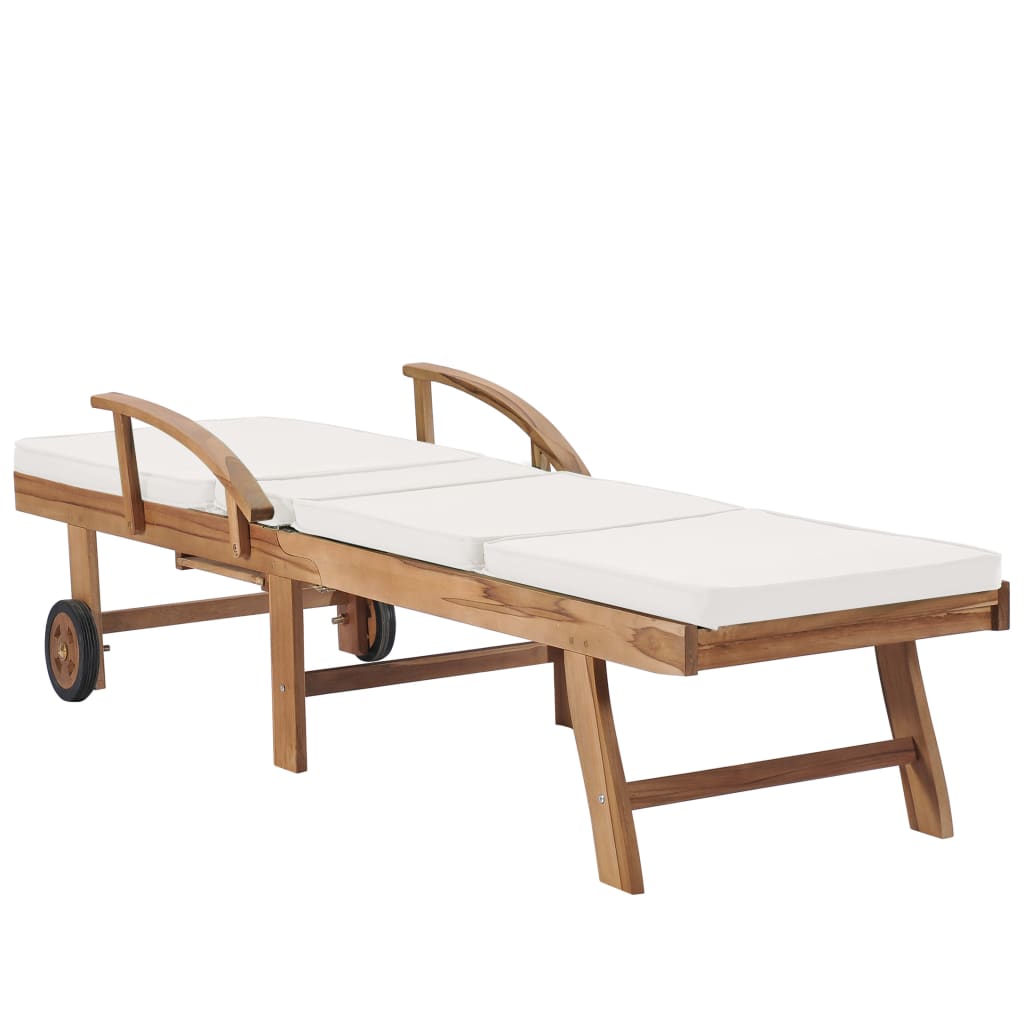 vidaXL Sonnenliegen mit Auflagen 2 Stk. Massivholz Teak Creme