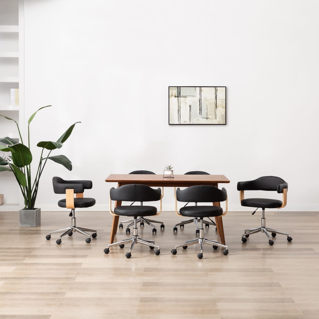 vidaXL Esszimmerstuhl Drehbar Schwarz Bugholz und Kunstleder