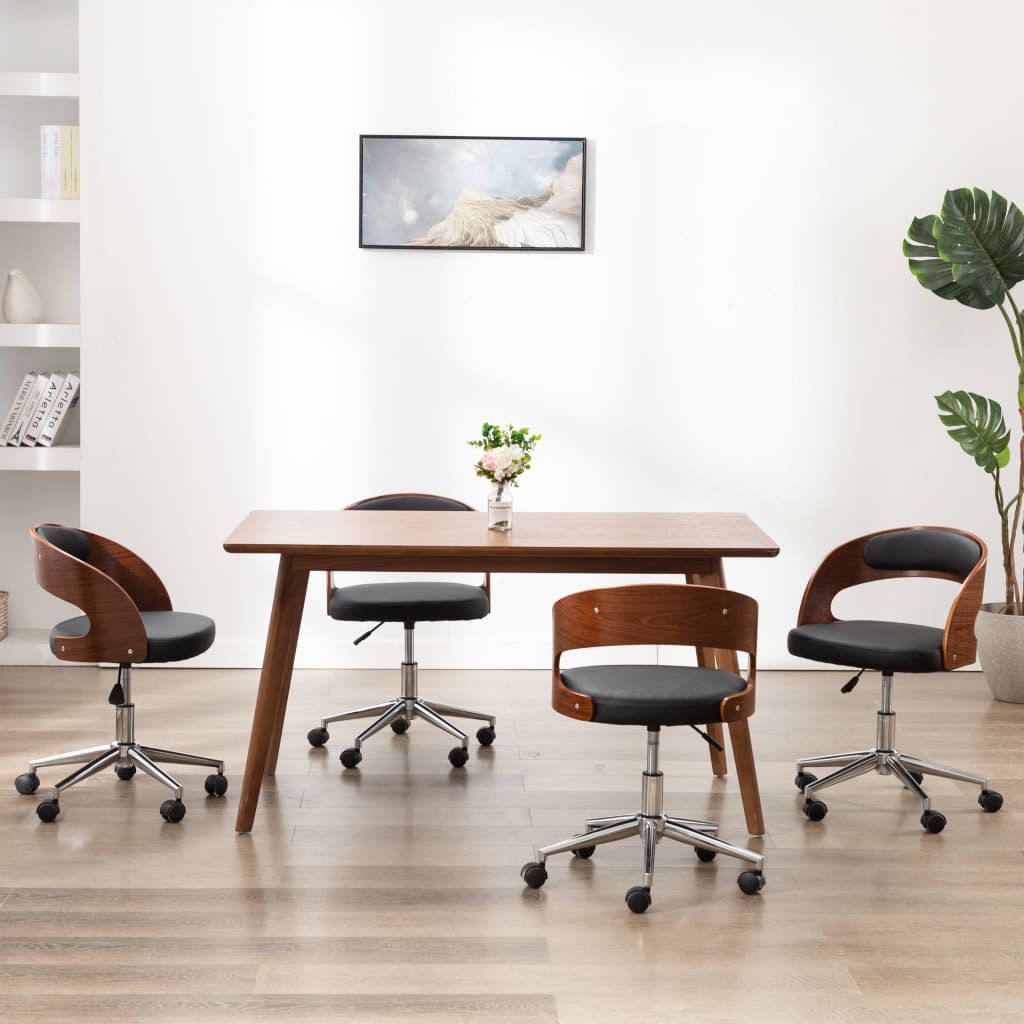 vidaXL Esszimmerstuhl Drehbar Schwarz Bugholz und Kunstleder