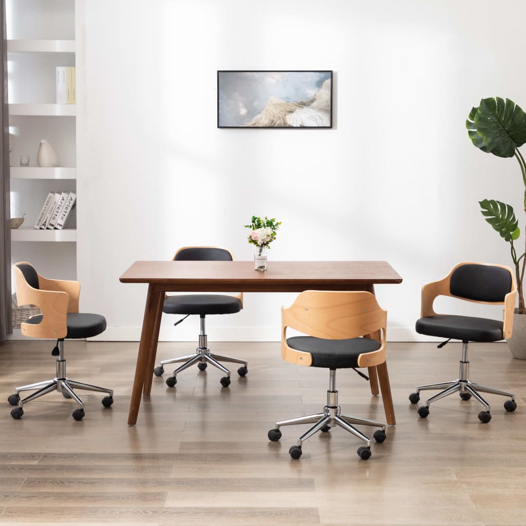 vidaXL Esszimmerstuhl Drehbar Schwarz Bugholz und Kunstleder