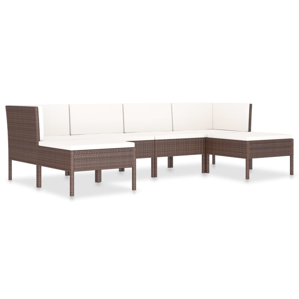 vidaXL 6-tlg. Garten-Lounge-Set mit Auflagen Poly Rattan Braun