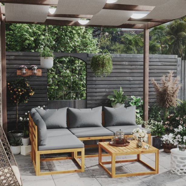 vidaXL 4-tlg. Garten-Lounge-Set mit Auflagen Massivholz Akazie