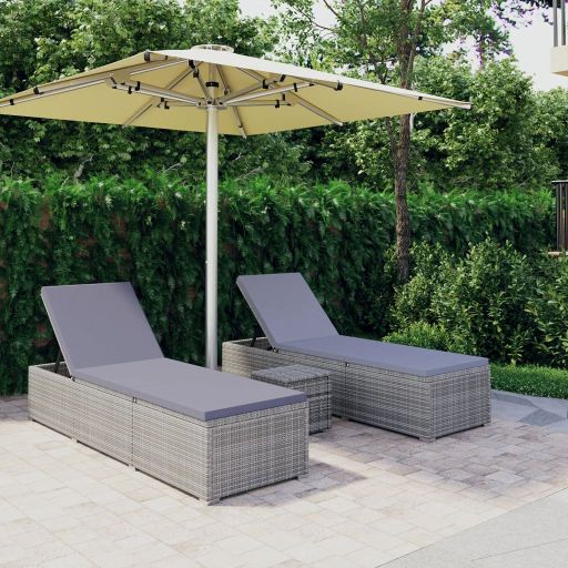 vidaXL 3-tlg. Garten-Sonnenliegen mit Teetisch Poly Rattan Schwarz