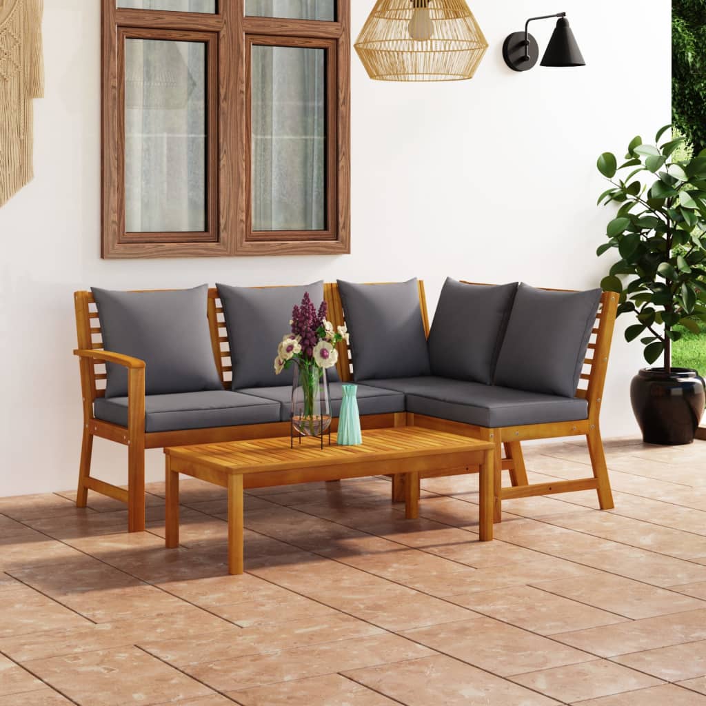 vidaXL 4-tlg. Garten-Lounge-Set mit Auflagen Creme Massivholz Akazie