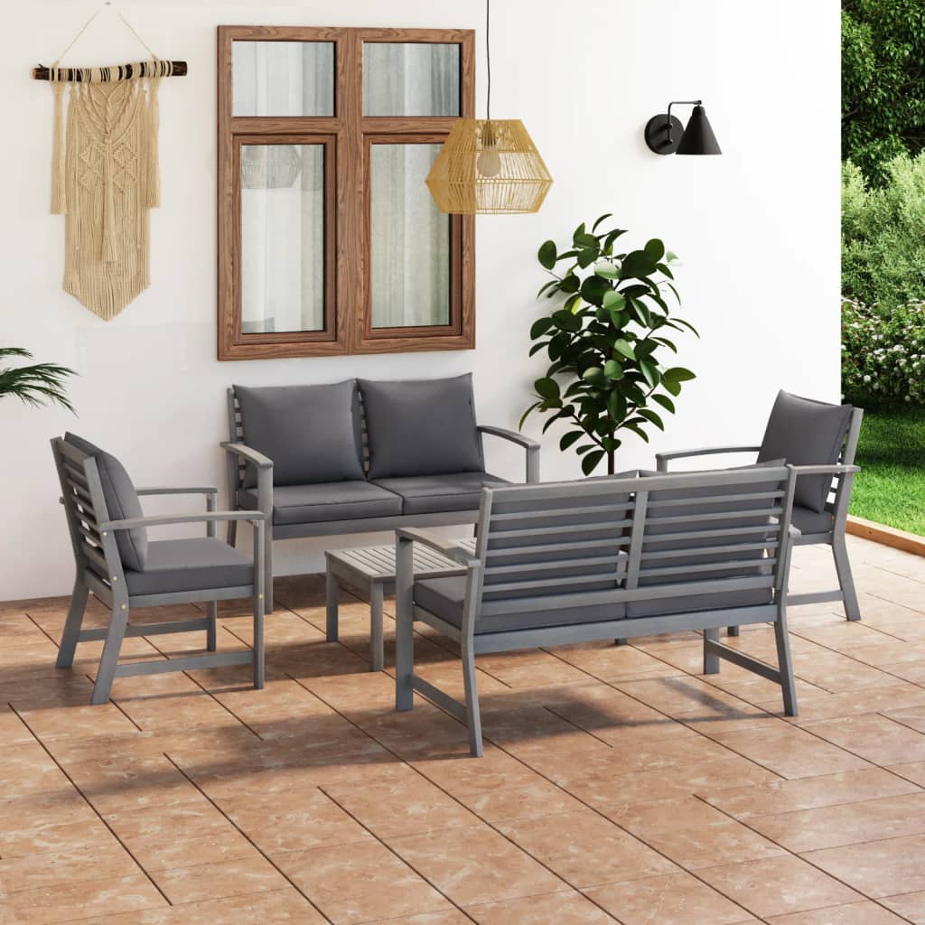 vidaXL 5-tlg. Garten-Lounge-Set mit Auflagen Massivholz Akazie Grau